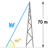 torre 70 m y ángulo 68 grados