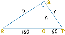 media proporcional triángulo p, r, h, 180 y 80