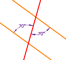 ejemplo de ángulos entre paralelas 70 70