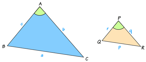 triángulos similares ABC y PQR