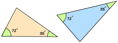 Triángulos similares ambos tienen ángulos 72 y 35