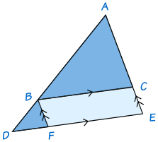triángulos similares ABC y ADE: BF y EC son iguales