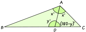triángulos ángulos similares x y x en A y ángulos y y 180-y en D