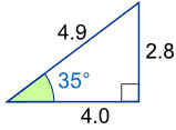 triángulo con lados 2.8, 4.0 y 4.9 