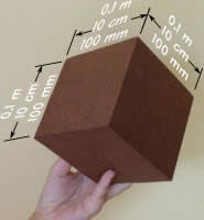 Un cubo de 1 litro mide 0.1 m (o 10 cm o 100 mm) en cada lado