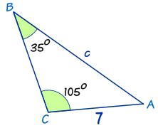 triángulo 35 grados, 105 grados, 7