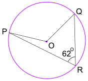 ángulo de 62 inscrito en la circunferencia