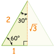 triángulo cuyos lados miden 1, 2, raiz 3